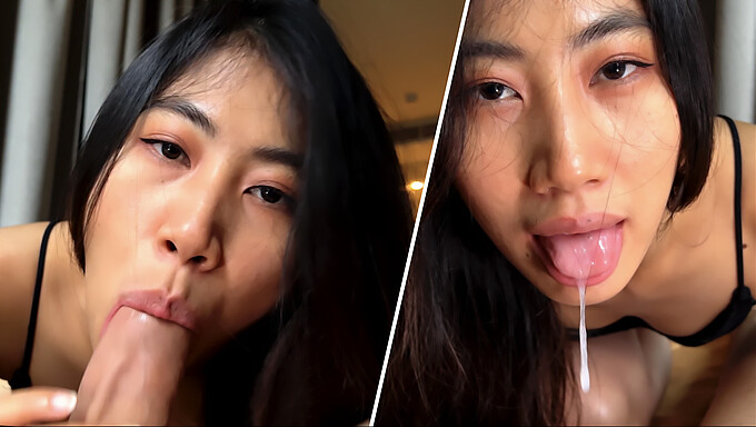 680px x 384px - Asian teen gets a handjob and swallows cum